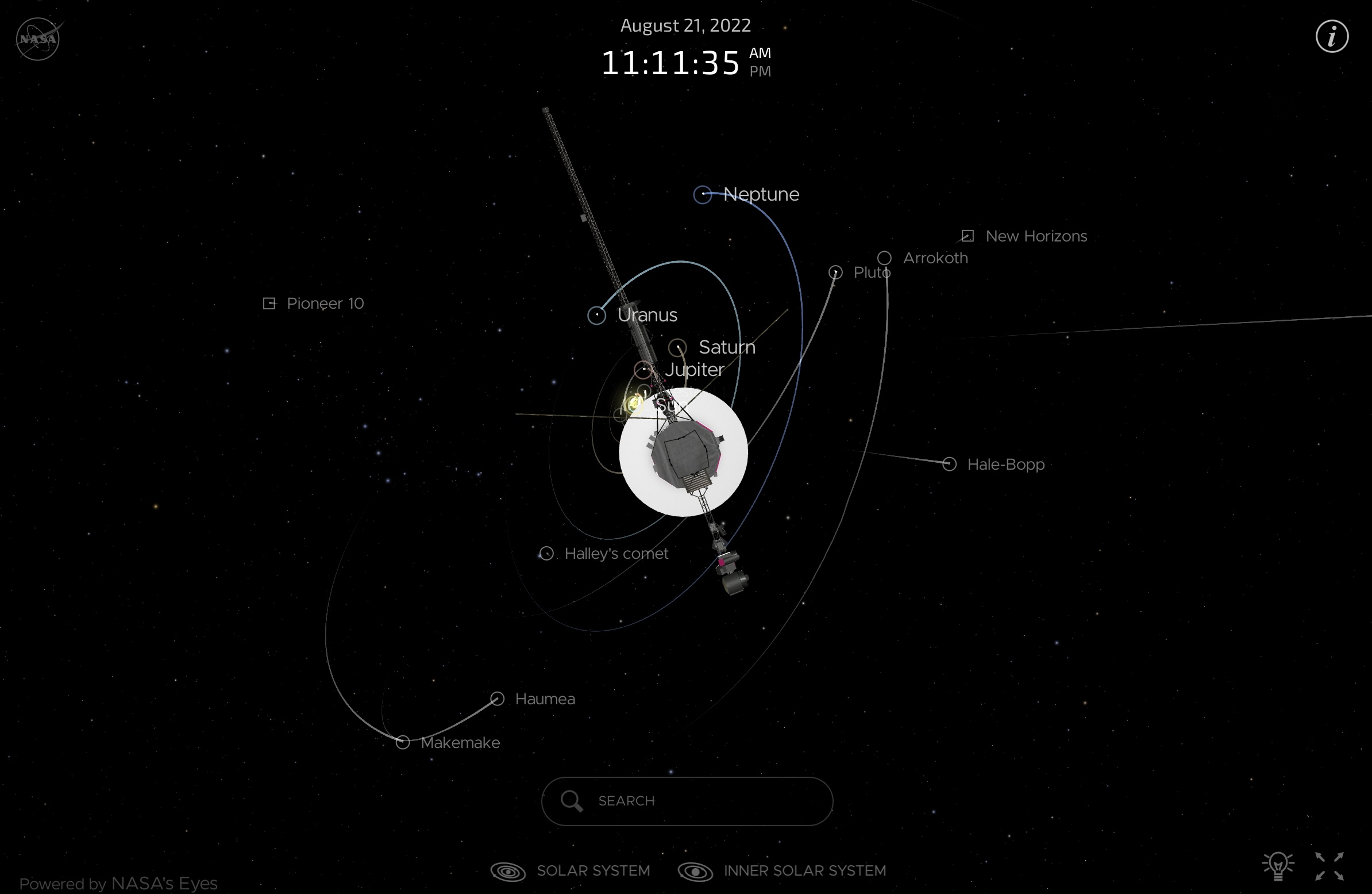 Voyager 模拟试图,动态互动来自:https://eyes.nasa.gov/apps/orrery/#/sc_voyager_1