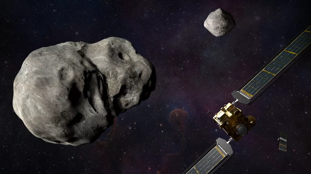 NASA的DART航天器将以每秒6公里的速度撞击 Didymos 小行星,从而改变其轨道。图片来源:NASA/JOHNS HOPKINS APL